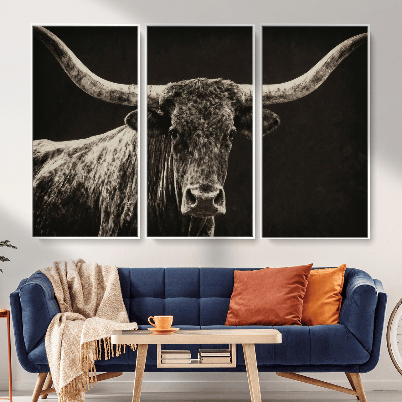 74513721-MGV-CV-36X24 - Vintage Texas Longhorn Bull Wall Art Canvas Print, Cow Portrait Photography Print, Framed Wall Art Ready to Hang