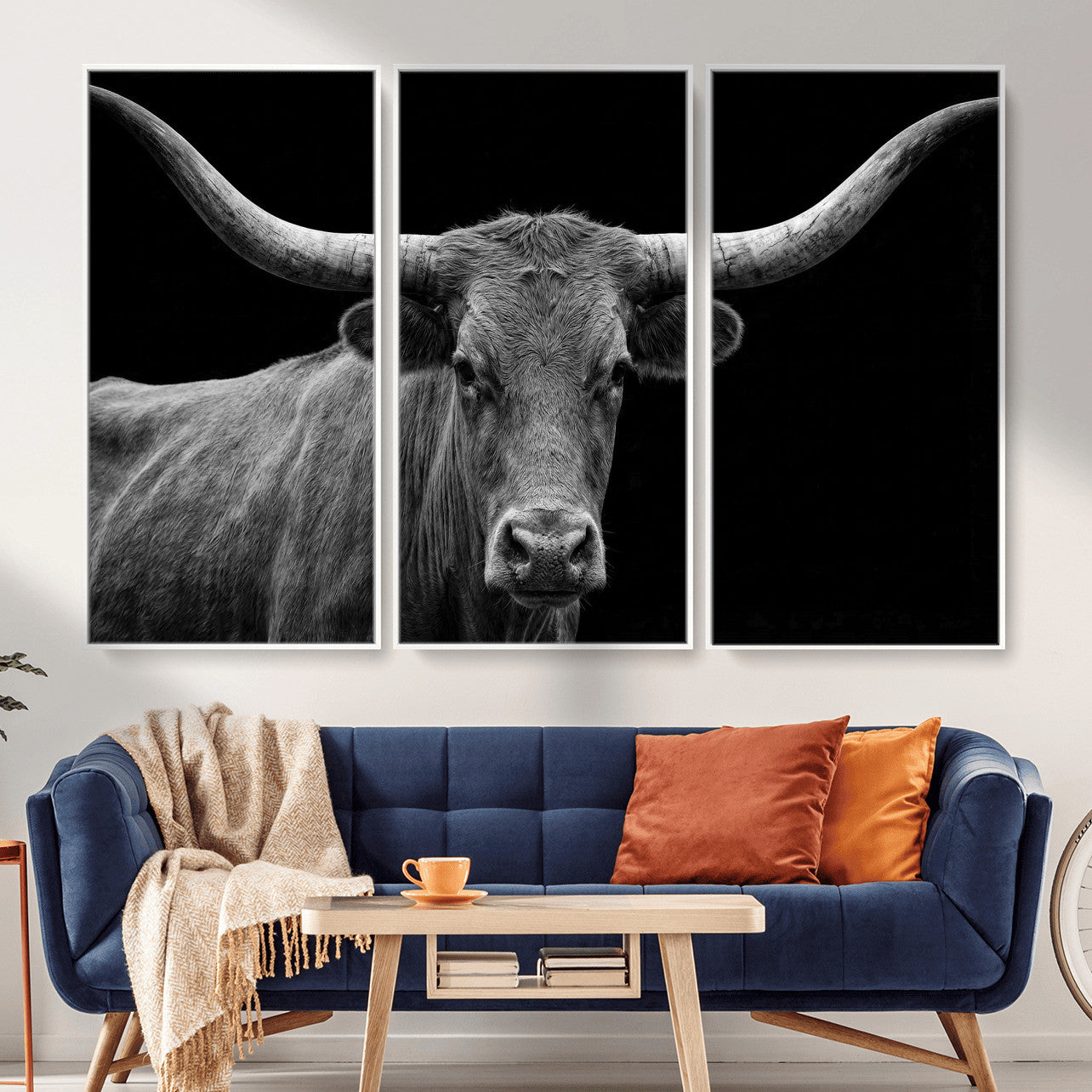 32601430-MGV-CV-36X24 - Texas Longhorn Bull Wall Art Canvas Print, Cow Portrait Photography, Framed Wall Art Ready to Hang
