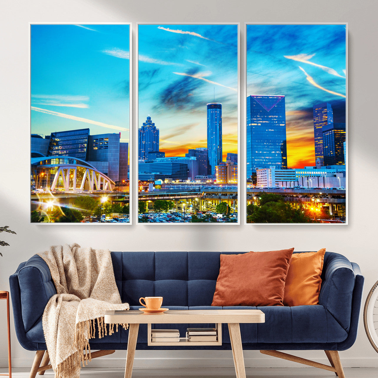 23097797-MGV-CV-36X24 - Atlanta Skyline Wall Art Canvas Print, Atlanta Downtown Night Cityscape Print for Modern Urban Wall Decor