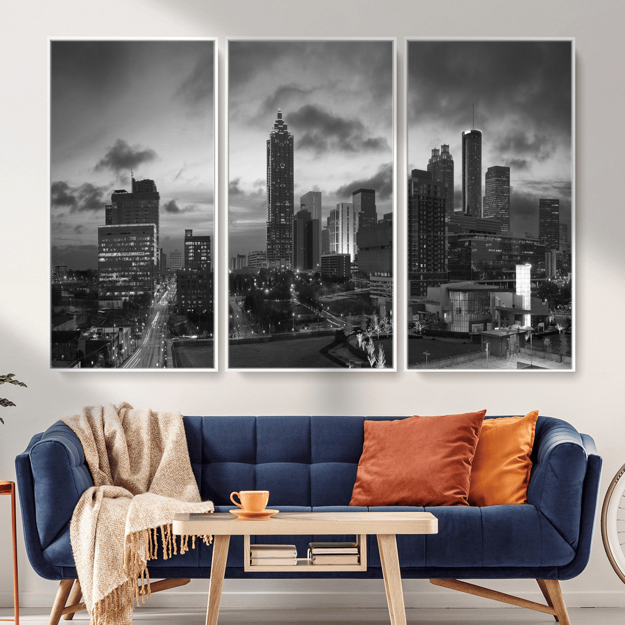 91959506-MGV-CV-36X24 - Atlanta Skyline Wall Art Canvas Print, Atlanta Downtown Night Cityscape Print for Modern Urban Wall Decor