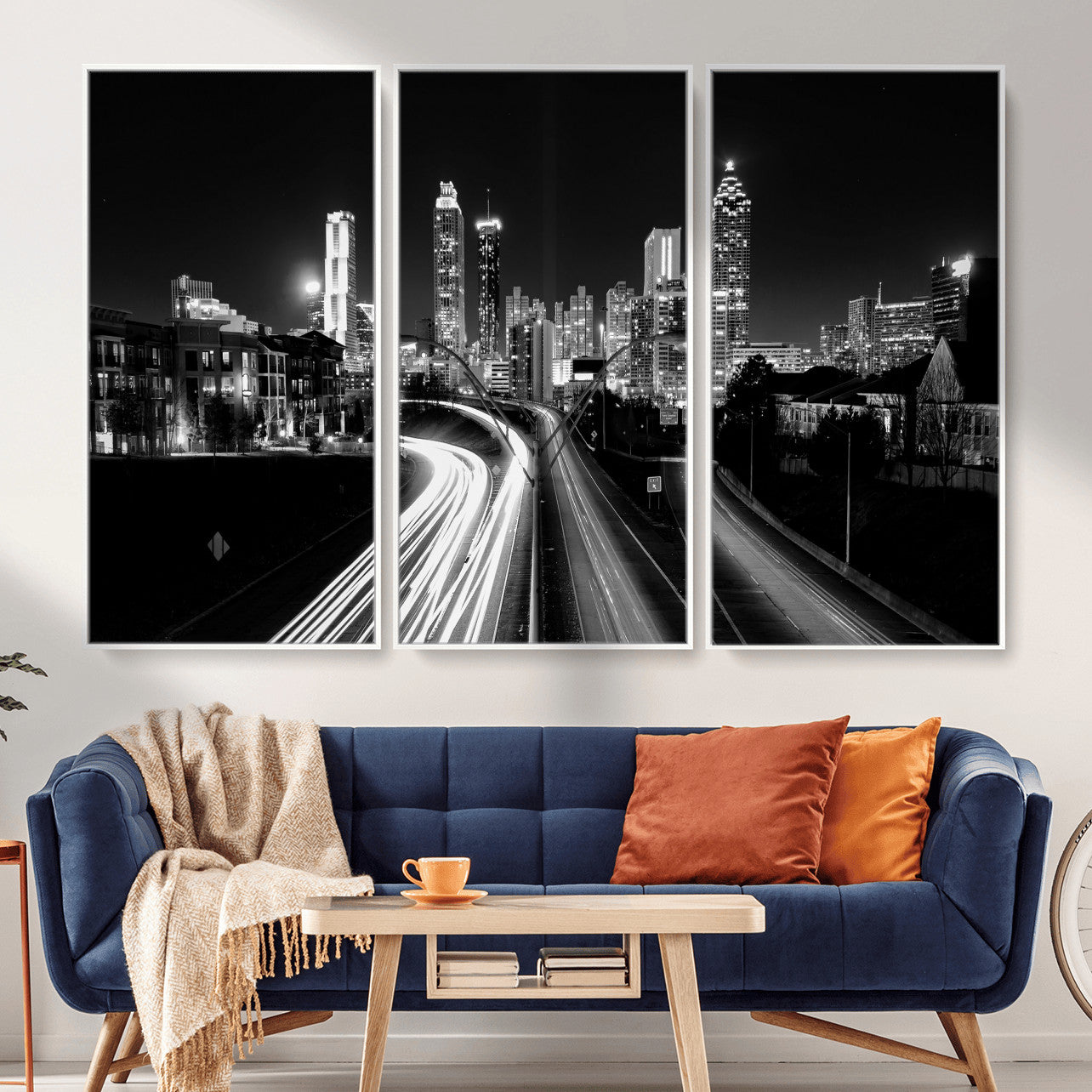 80330064-MGV-CV-36X24 - Atlanta Skyline Wall Art Canvas Print, Atlanta Downtown Night Cityscape Print for Modern Urban Wall Decor