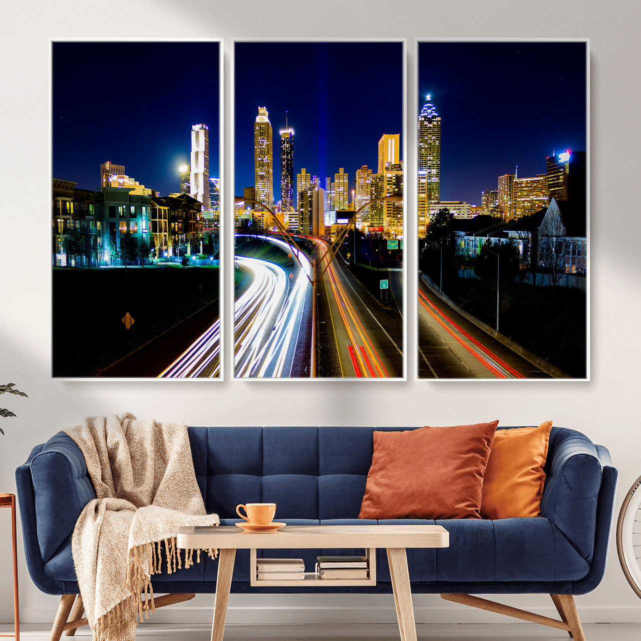 12967464-MGV-CV-36X24 - Atlanta Skyline Wall Art Canvas Print, Atlanta Downtown Night Cityscape Print for Modern Urban Wall Decor
