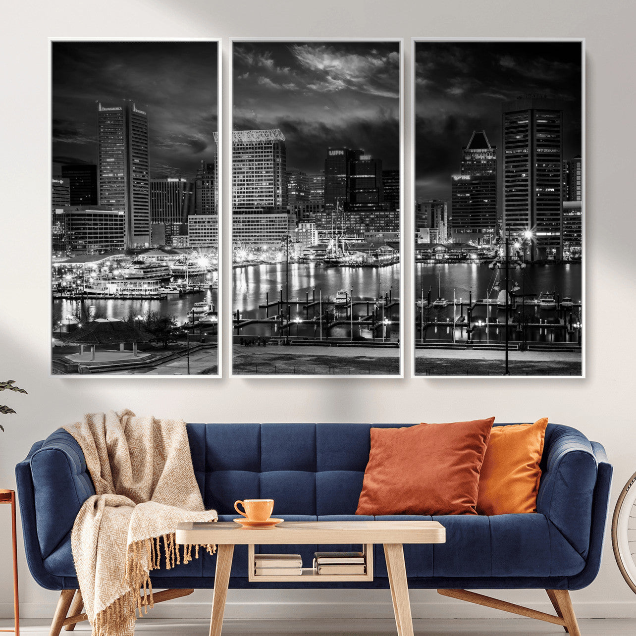 79755655-MGV-CV-36X24 - Baltimore Skyline Wall Art Canvas Print, Baltimore Downtown Night Cityscape Print for Modern Urban Wall Decor