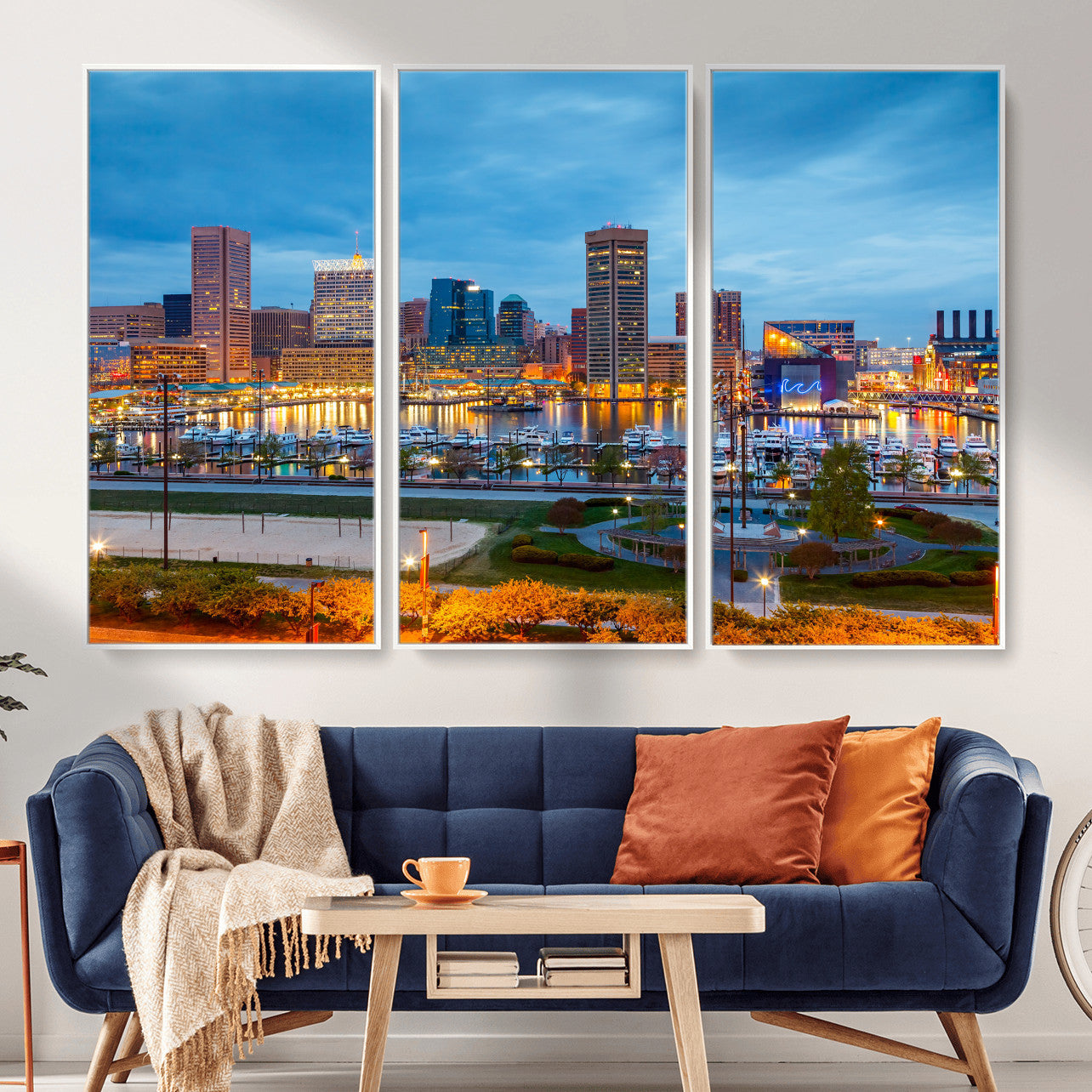78635089-MGV-CV-36X24 - Baltimore Skyline Wall Art Canvas Print, Baltimore Downtown Night Cityscape Print for Modern Urban Wall Decor