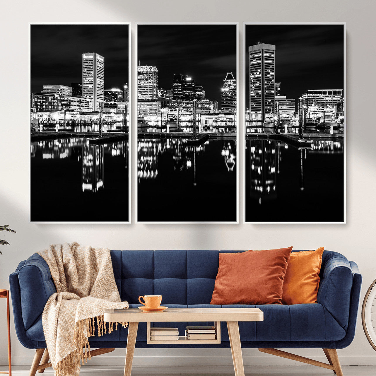 69187681-MGV-CV-36X24 - Baltimore Skyline Wall Art Canvas Print, Baltimore Downtown Night Cityscape Print for Modern Urban Wall Decor