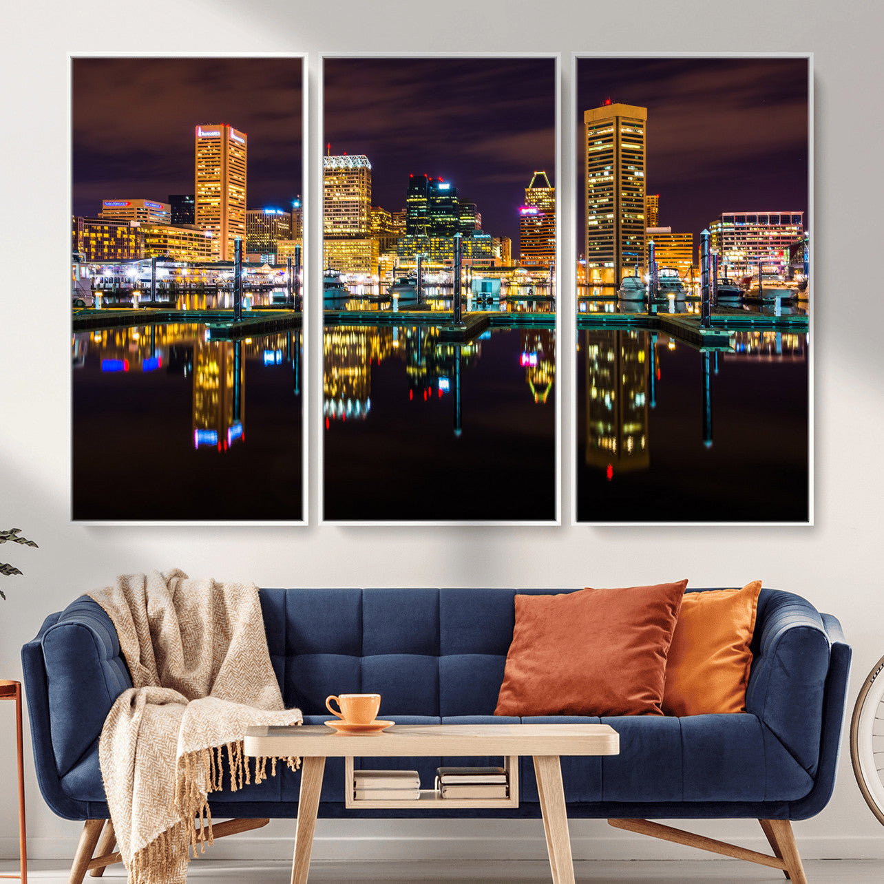 38201692-MGV-CV-36X24 - Baltimore Skyline Wall Art Canvas Print, Baltimore Downtown Night Cityscape Print for Modern Urban Wall Decor