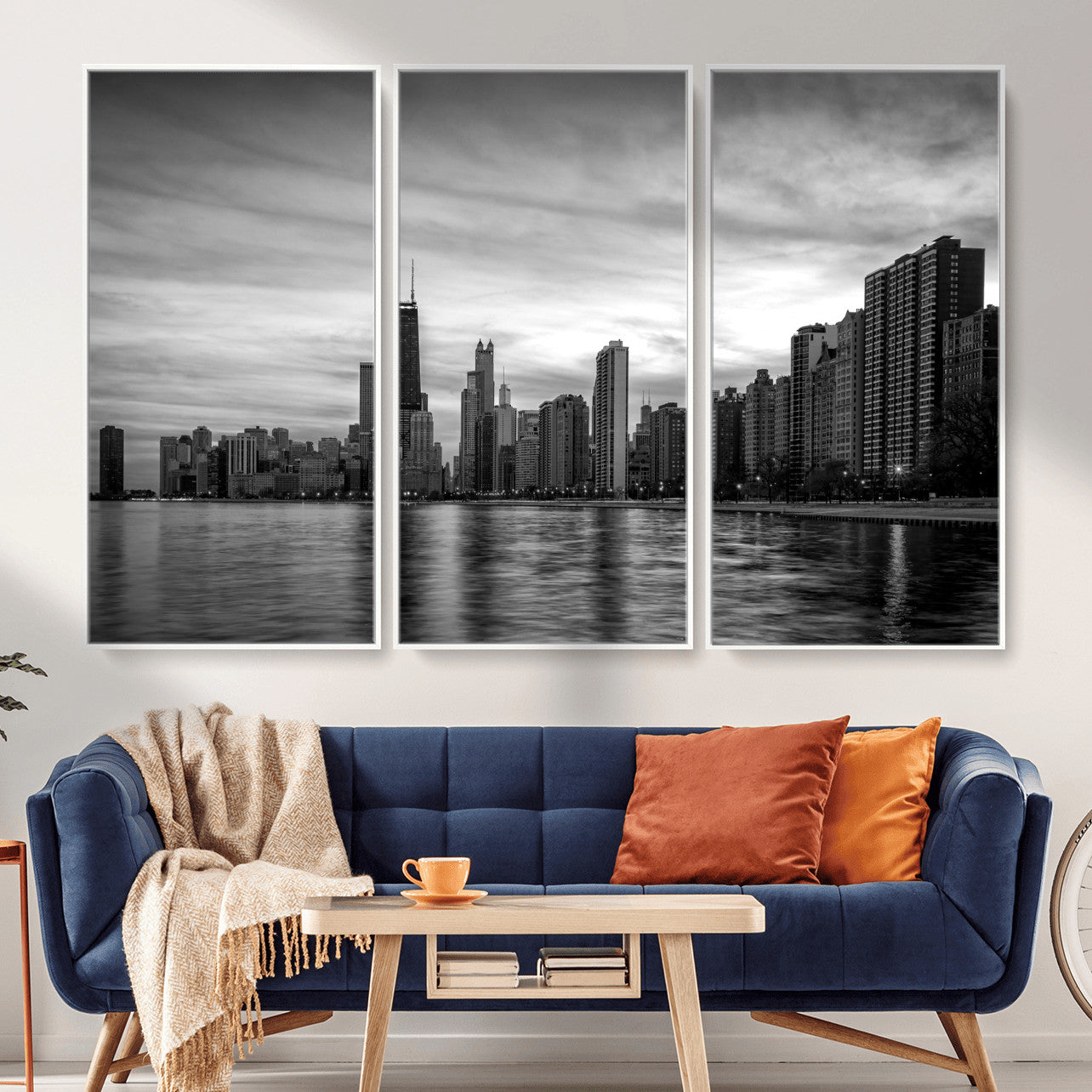74552581-MGV-CV-36X24 - Chicago Wall Art Canvas Print, Chicago City Downtown Night Cityscape Print for Modern Urban Wall Decor