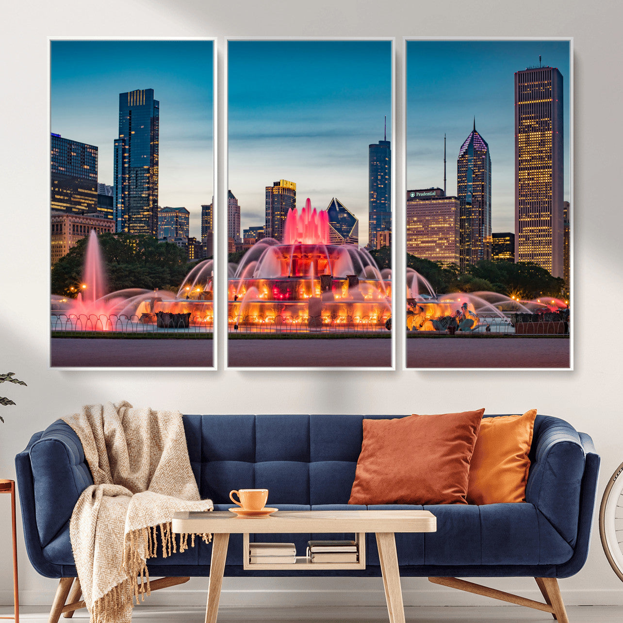 46805285-MGV-CV-36X24 - Chicago Wall Art Canvas Print, Chicago City Downtown Night Cityscape Print for Modern Urban Wall Decor