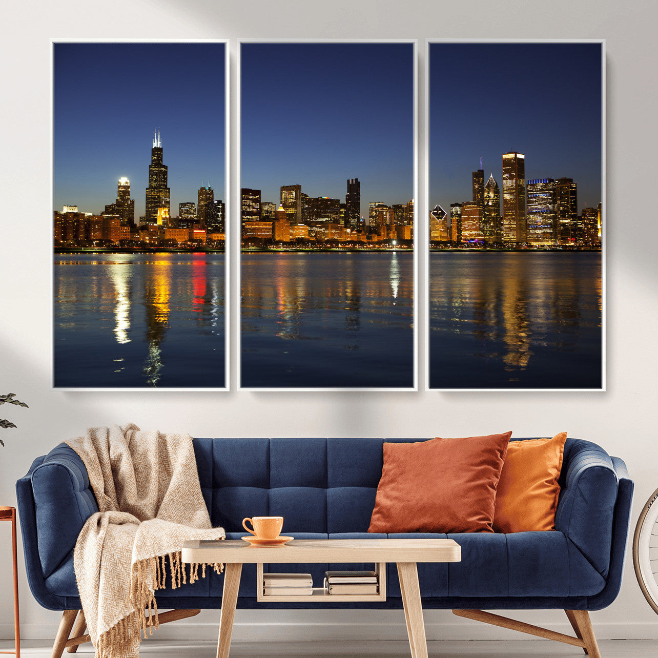 67308035-MGV-CV-36X24 - Chicago Wall Art Canvas Print, Chicago City Downtown Night Cityscape Print for Modern Urban Wall Decor
