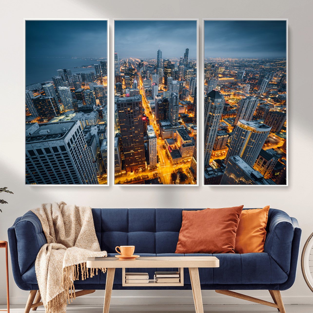 81742538-MGV-CV-36X24 - Chicago Wall Art Canvas Print, Chicago City Downtown Night Cityscape Print for Modern Urban Wall Decor