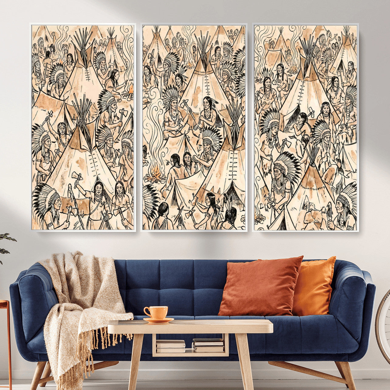 72739176-MGV-CV-36X24 - Farmhouse Animals Wall Art Canvas Print - Abstract Farm Animal Drawing Mid-Century Wall Art for Cabin Decor