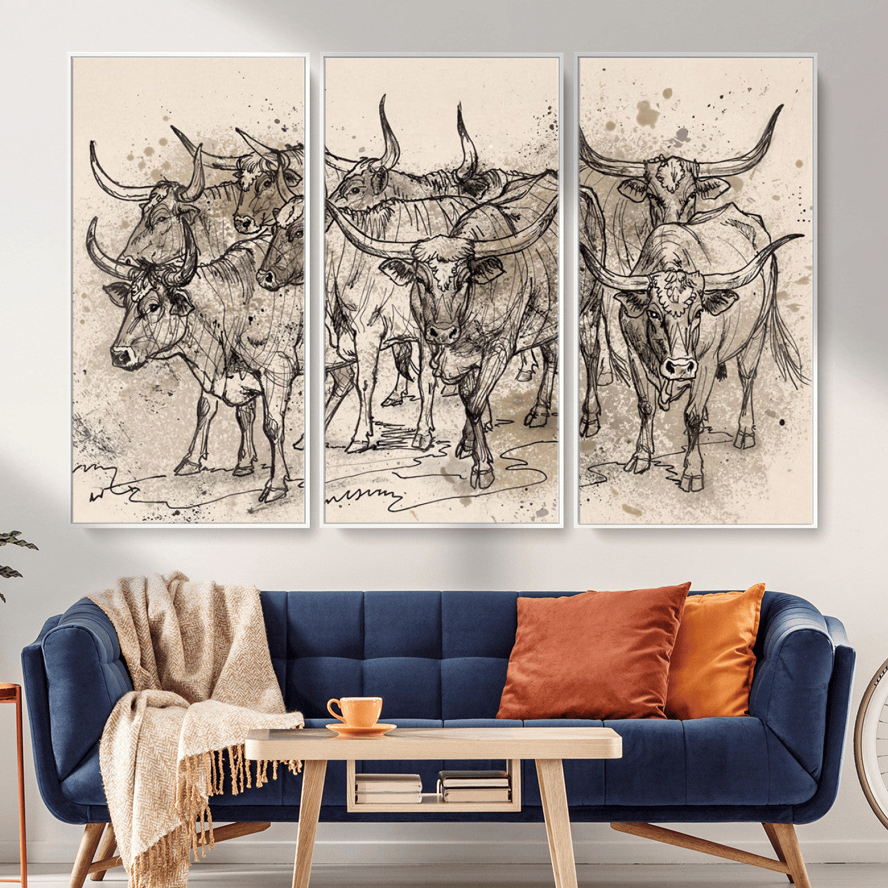 74232558-MGV-CV-36X24 - Farmhouse Animals Wall Art Canvas Print - Abstract Farm Animal Drawing Mid-Century Wall Art for Cabin Decor