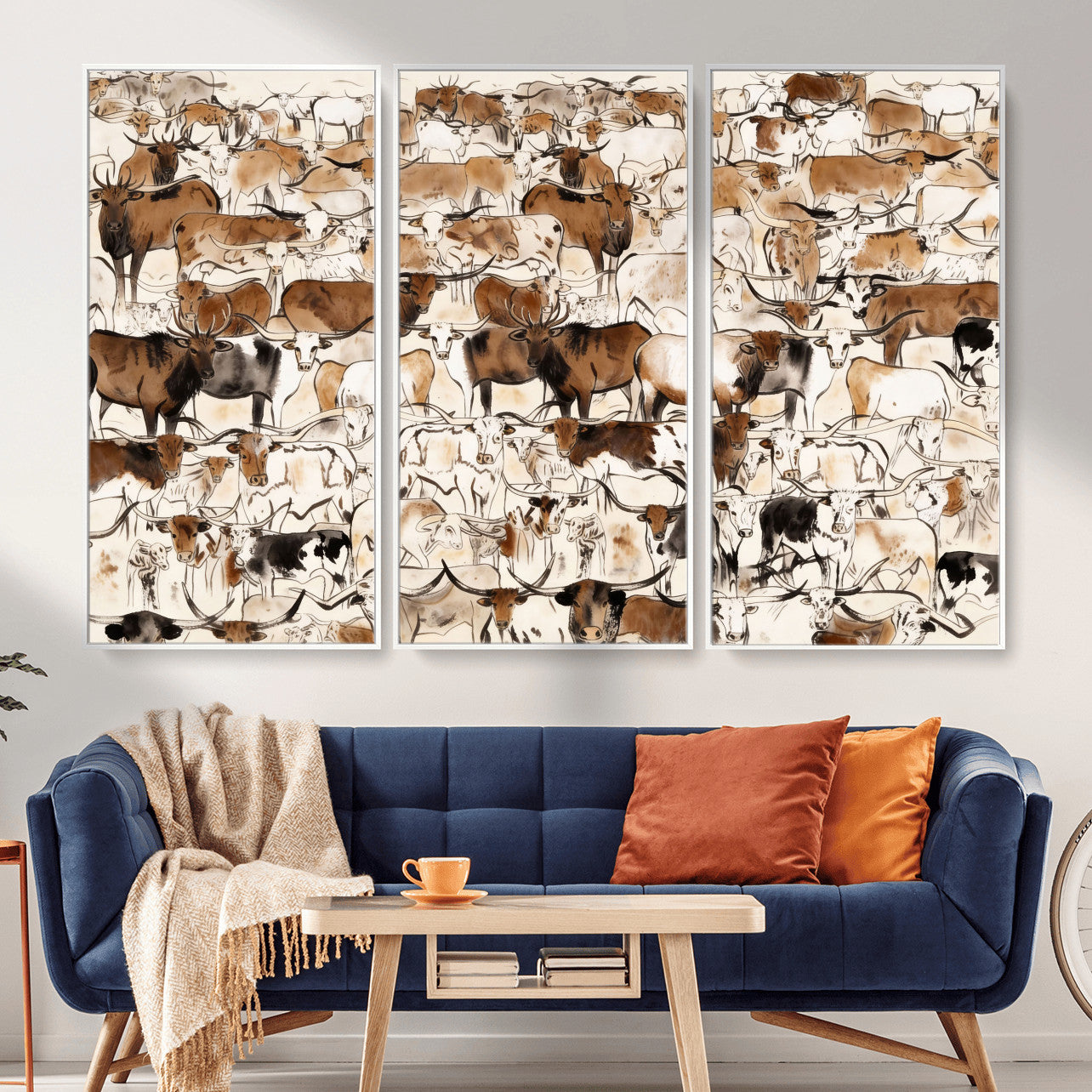 81416572-MGV-CV-36X24 - Farmhouse Animals Wall Art Canvas Print - Abstract Farm Animal Drawing Mid-Century Wall Art for Cabin Decor