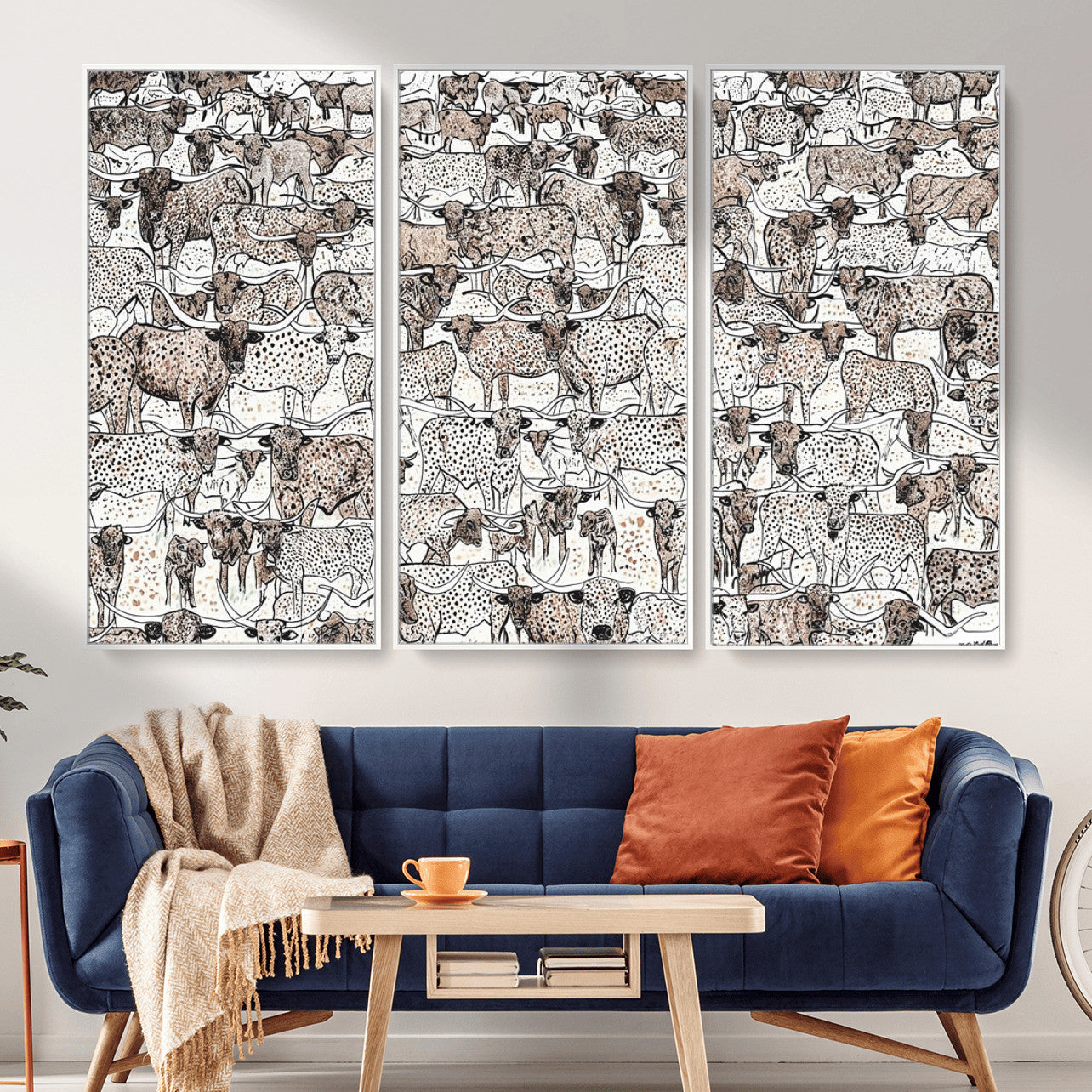 49200255-MGV-CV-36X24 - Farmhouse Animals Wall Art Canvas Print - Abstract Farm Animal Drawing Mid-Century Wall Art for Cabin Decor