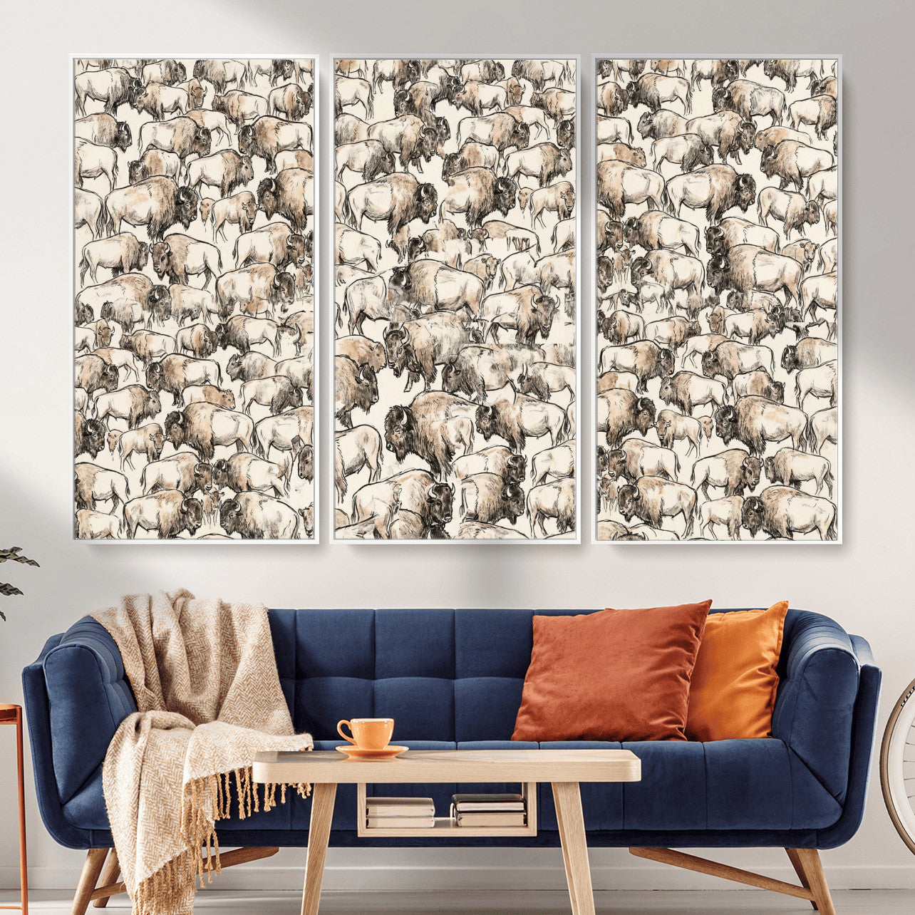 77502929-MGV-CV-36X24 - Farmhouse Animals Wall Art Canvas Print - Abstract Farm Animal Drawing Mid-Century Wall Art for Cabin Decor