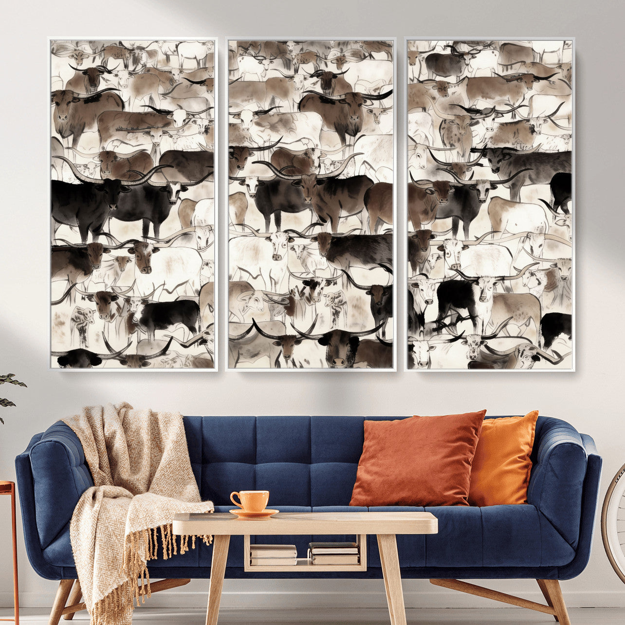 46084312-MGV-CV-36X24 - Farmhouse Animals Wall Art Canvas Print - Abstract Farm Animal Drawing Mid-Century Wall Art for Cabin Decor