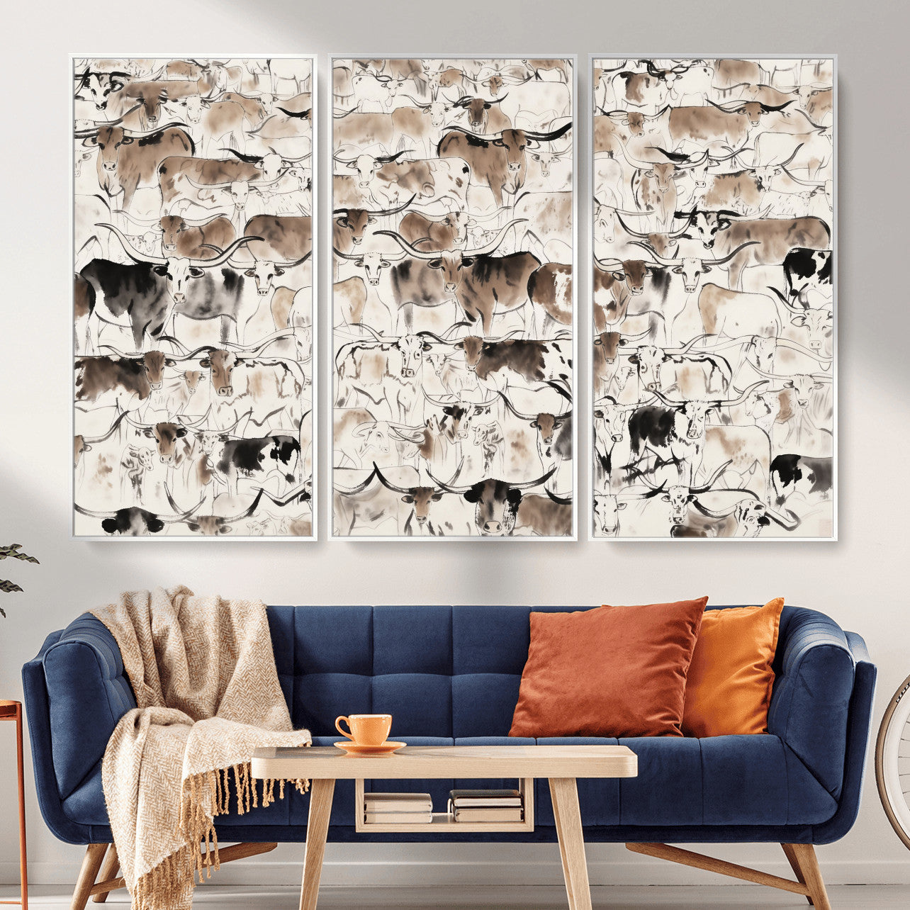 66685375-MGV-CV-36X24 - Farmhouse Animals Wall Art Canvas Print - Abstract Farm Animal Drawing Mid-Century Wall Art for Cabin Decor