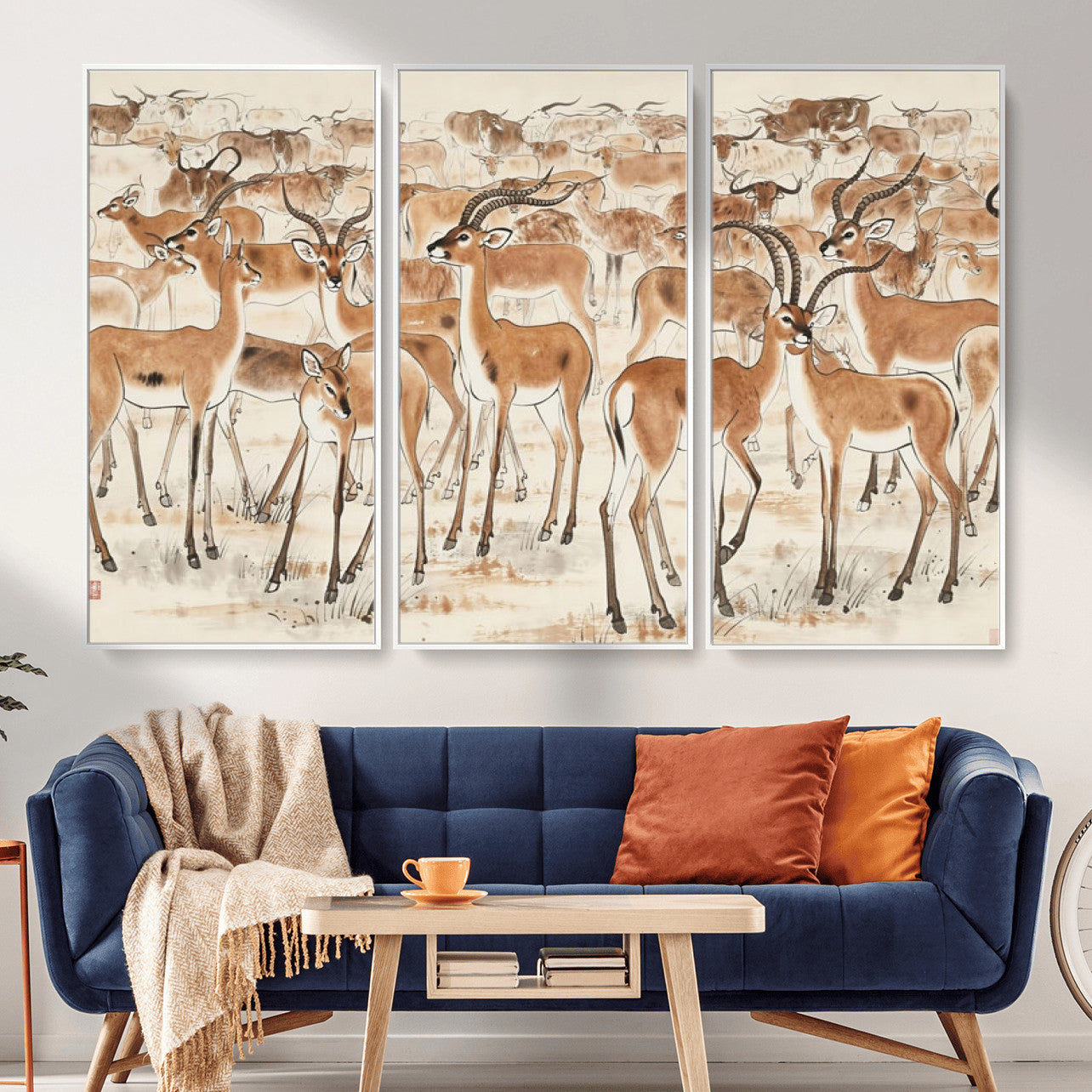 67375088-MGV-CV-36X24 - Farmhouse Animals Wall Art Canvas Print - Abstract Farm Animal Drawing Mid-Century Wall Art for Cabin Decor