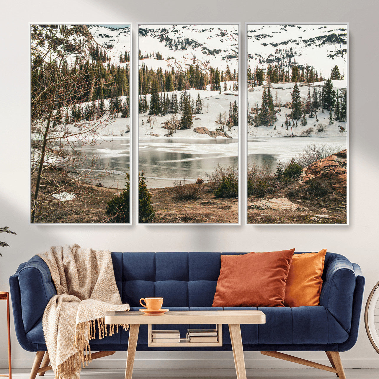 10336249-MGV-CV-36X24 - Snowy Mountain Landscape Wall Art Canvas Print, Alpine Pine Forest Winter Nature Wall Decor for Living Room and Office
