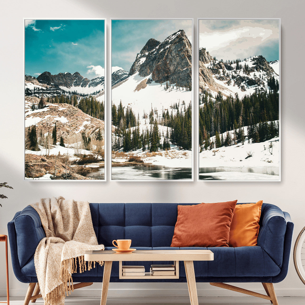 56837070-MGV-CV-36X24 - Snowy Mountain Landscape Wall Art Canvas Print, Alpine Pine Forest Winter Nature Wall Decor for Living Room and Office