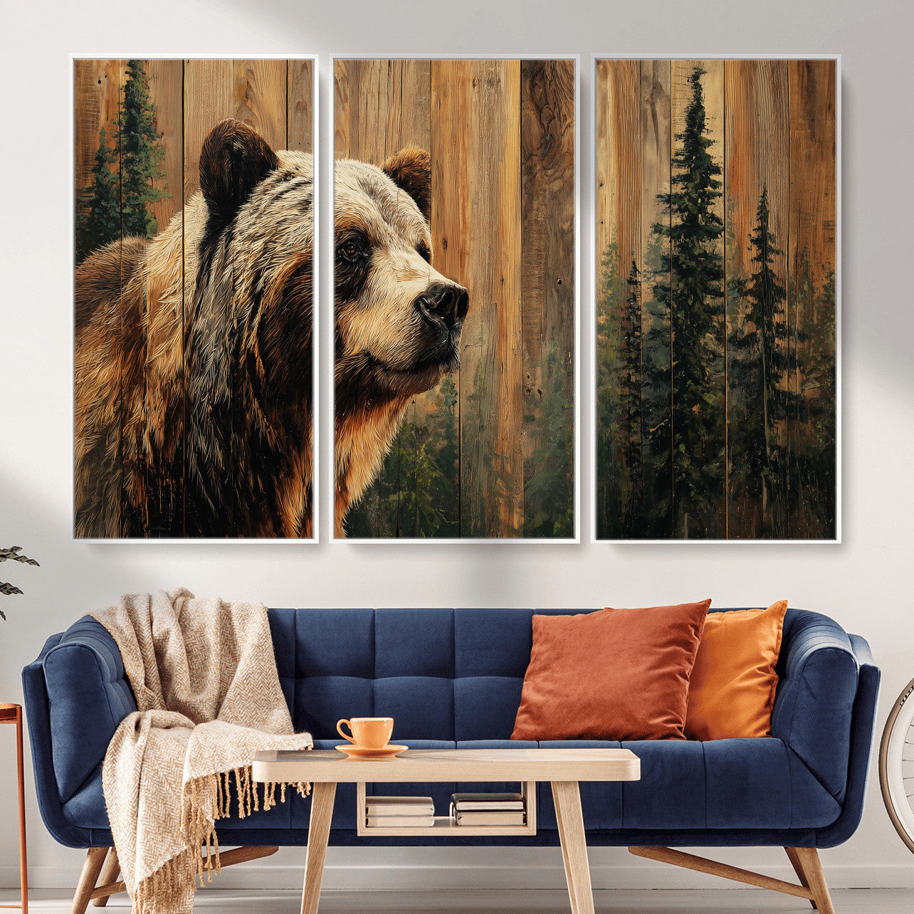 75645180-MGV-CV-36X24 - Grizzly Bear Wall Art Canvas Print, Rustic Wildlife Bear Artwork, Forest Animal Painting, Cabin Lodge Nature Wall Decor