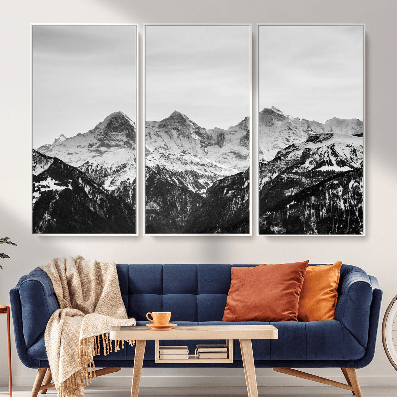 85684934-MGV-CV-36X24 - Black and White Mountain Wall Art Canvas Print, Snowy Alpine Peaks Landscape Photography, Minimal Monochrome Mountain Art, Scenic Nature Wall Decor