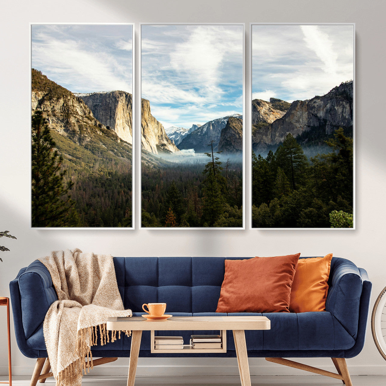 15089394-MGV-CV-36X24 - Yosemite Valley Mountain Landscape Wall Art Canvas Print, Granite Cliff Forest Valley Canvas Print, California National Park Scenic Art Printing