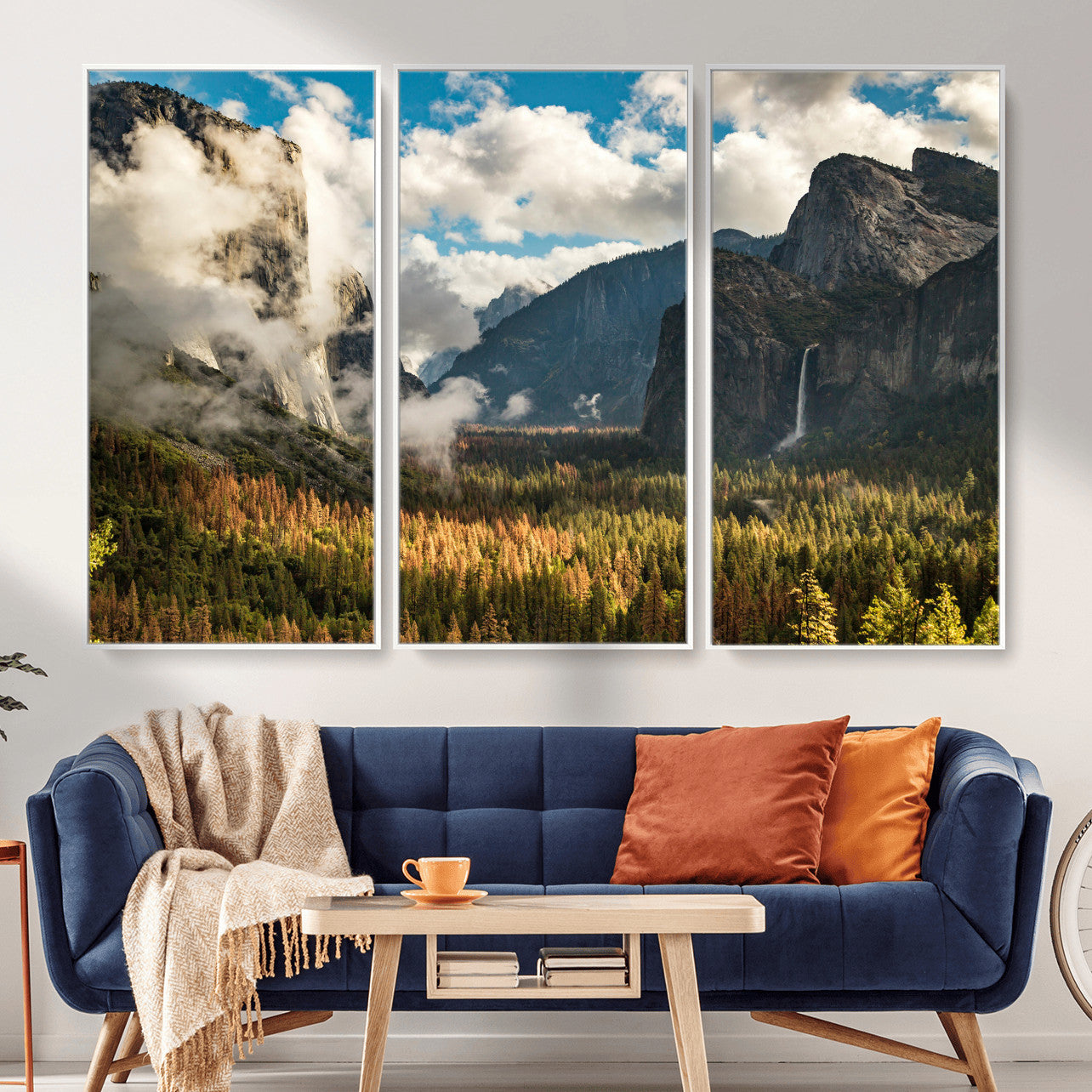 18271001-MGV-CV-36X24 - Yosemite Valley River Landscape Wall Art Canvas Print, Granite Cliffs Forest River Canvas Print, California National Park Moody Scenic Art Printi