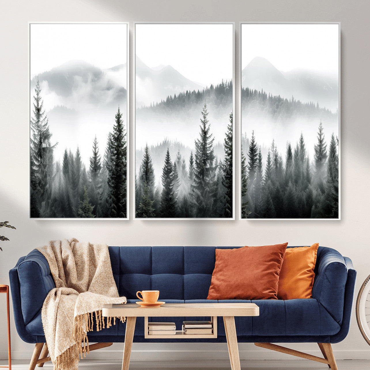 38819032-MGV-CV-36X24 - Misty Pine Forest Mountain Landscape Wall Art Canvas Print, Foggy Evergreen Trees Minimal Nature Canvas Print, Monochrome Wilderness Scenic Art Printing