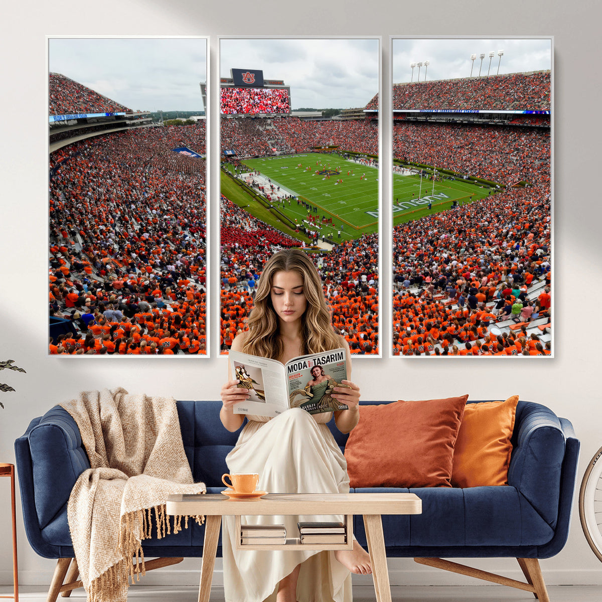 82562490-MGV-CV-36X24 - Auburn Stadium Sunset Wall Art Canvas Print, Jordan Hare Stadium Game Day Crowd, Auburn Tigers Football Artwork
