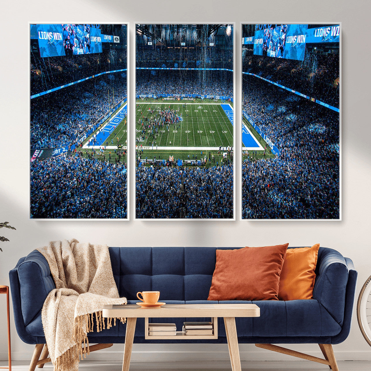 80882005-MGV-CV-36X24 - Detroit Lions Stadium Wall Art Canvas Print, Football Field Panorama Artwork, NFL Game Night Stadium Decor