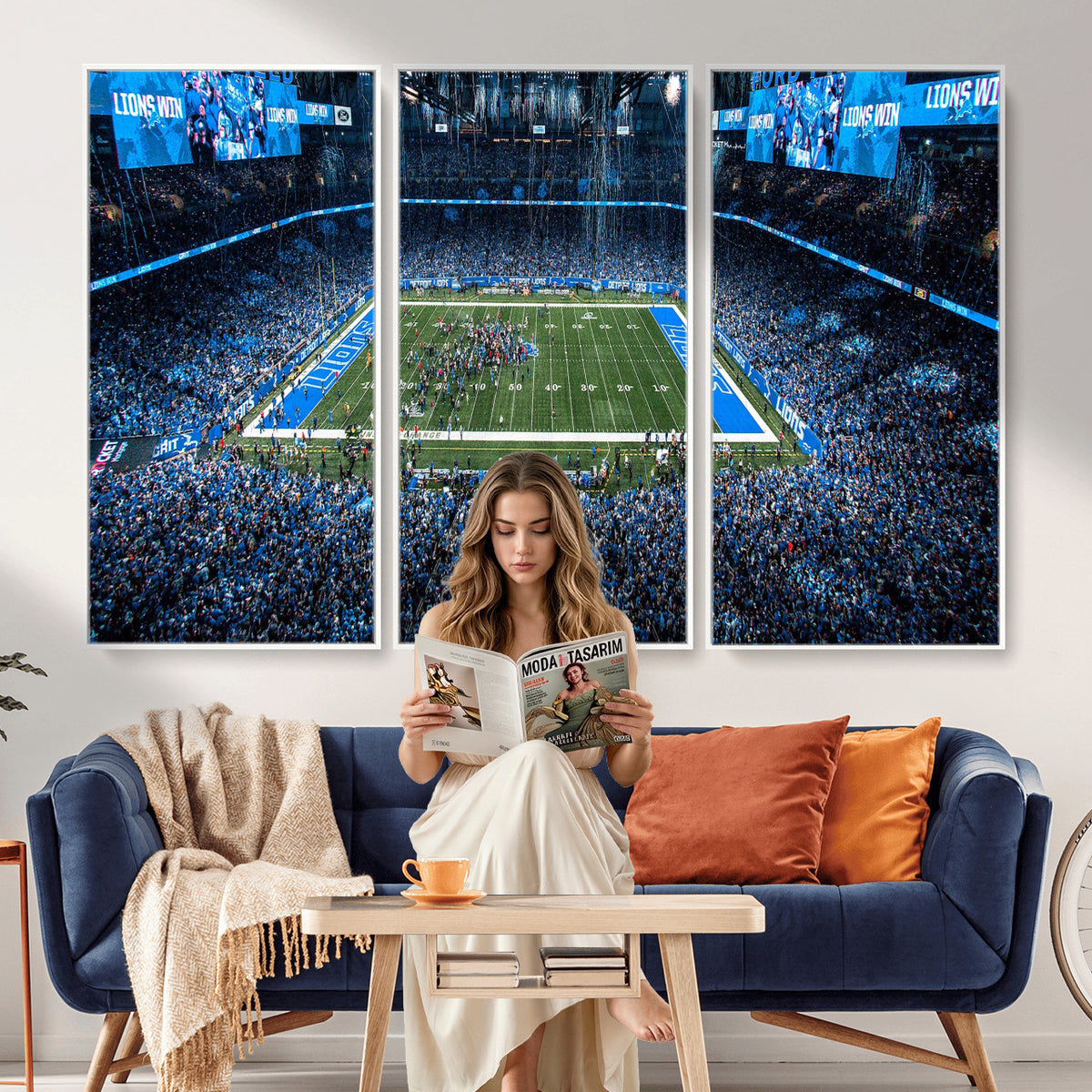 80882005-MGV-CV-36X24 - Detroit Lions Stadium Wall Art Canvas Print, Football Field Panorama