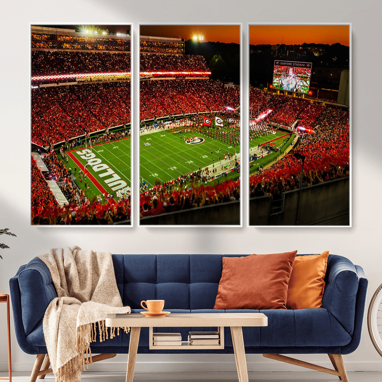 48894104-MGV-CV-36X24 - Georgia Bulldogs Stadium Wall Art Canvas Print, Sanford Stadium Night Game Panorama, College Football Crowd Wall Decor