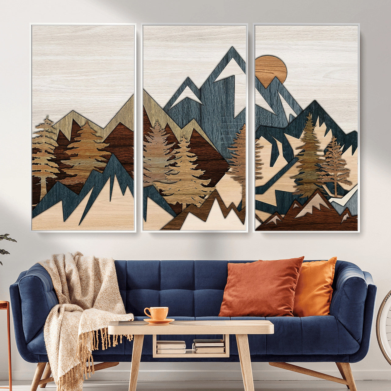 61833055-MGV-CV-36X24 - Mountain Forest Wall Art Canvas Print, Layered Wood Landscape Artwork, Rustic Nature Wall Decor for Living Room