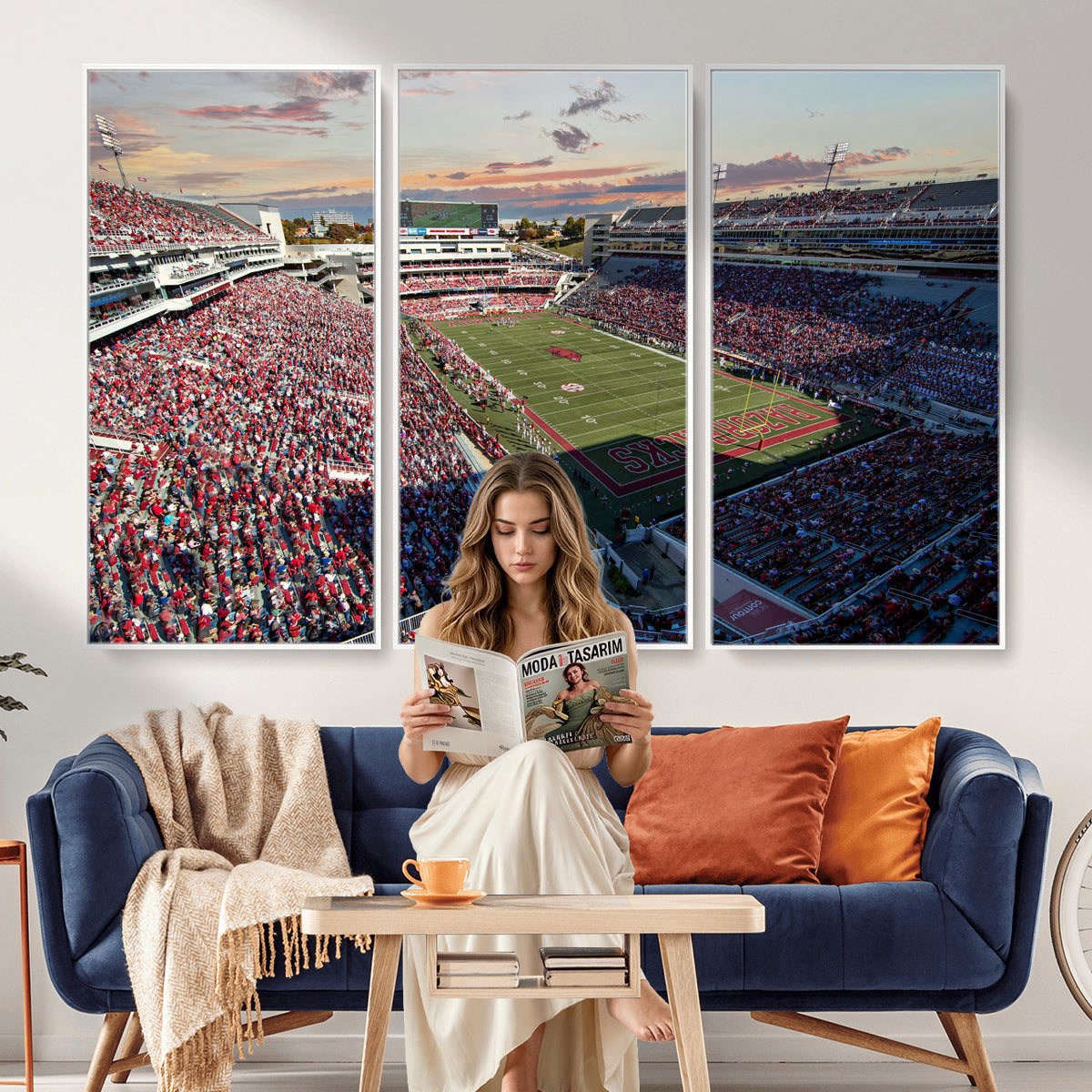 46571211-MGV-CV-36X24 - Donald W. Reynolds Razorback Stadium Wall Art Canvas Print – Arkansas Razorbacks Football Artwork for Home, Office, and Sports Room Decor