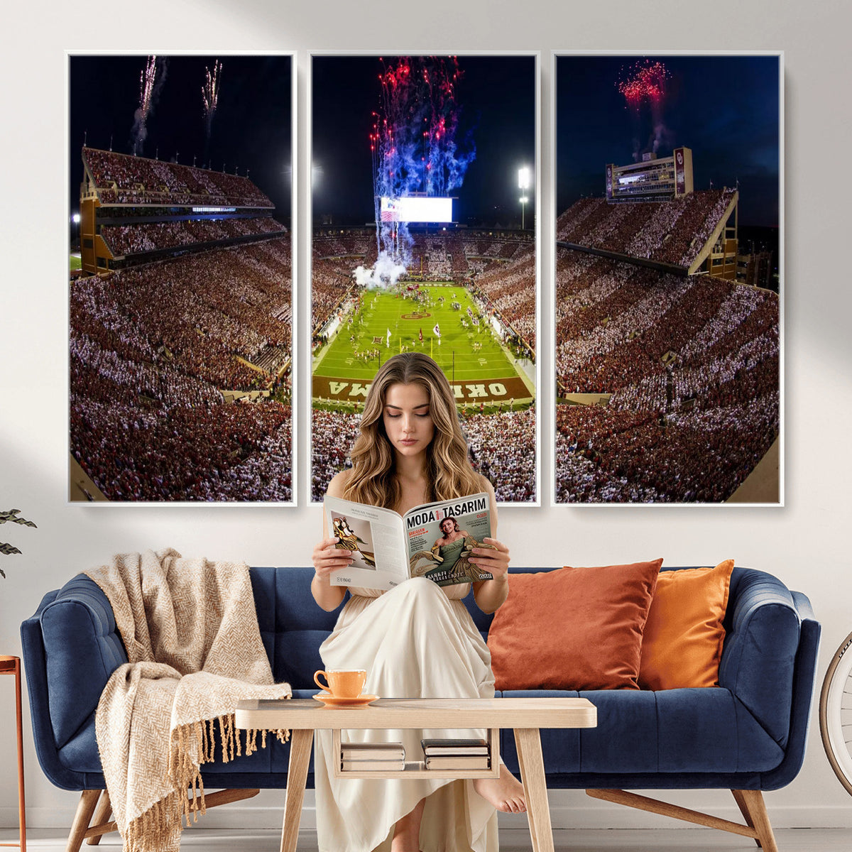 43197777-MGV-CV-36X24 - Oklahoma Memorial Stadium Wall Art Canvas Print – Oklahoma Sooners Football Artwork for Home, Office, and Sports Room Decor