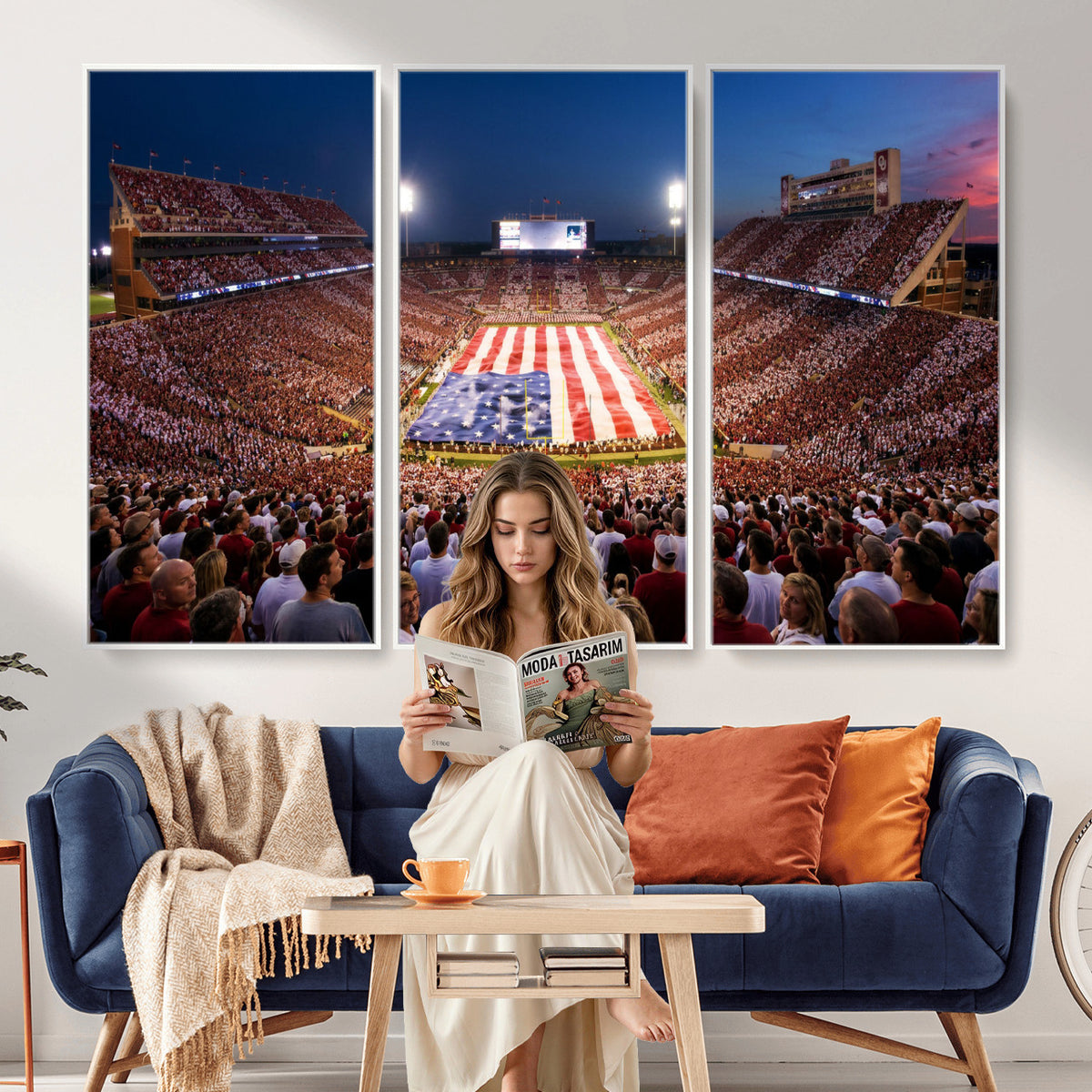 59917418-MGV-CV-36X24 - Oklahoma Memorial Stadium Wall Art Canvas Print – Oklahoma Sooners Football Artwork for Home, Office, and Sports Room Decor