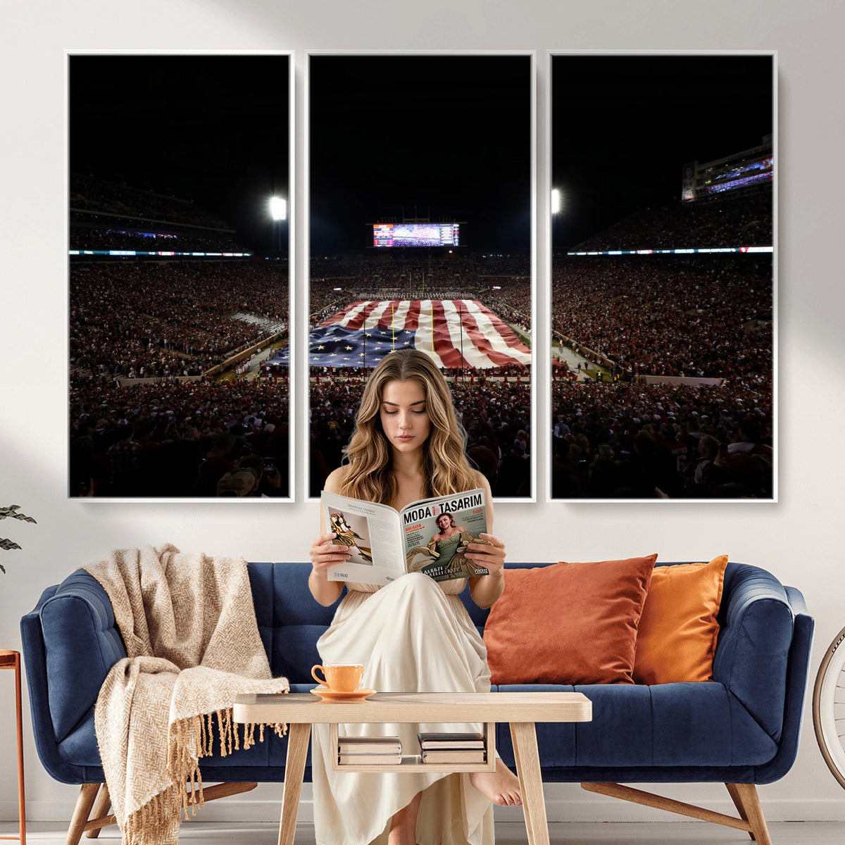 98418189-MGV-CV-36X24 - Oklahoma Memorial Stadium Wall Art Canvas Print – Oklahoma Sooners Football Artwork for Home, Office, and Sports Room Decor