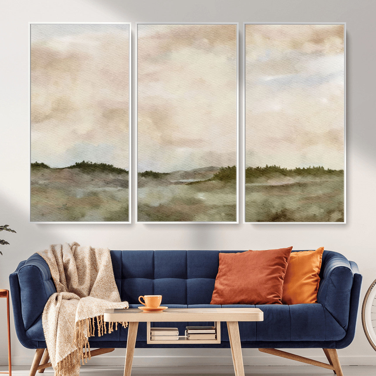 13578069-MGV-CV-36X24 - Abstract Landscape Wall Art Canvas Print, Watercolor Pastoral Landscape Painting Wall Decor for Modern Farmhouse Interiors