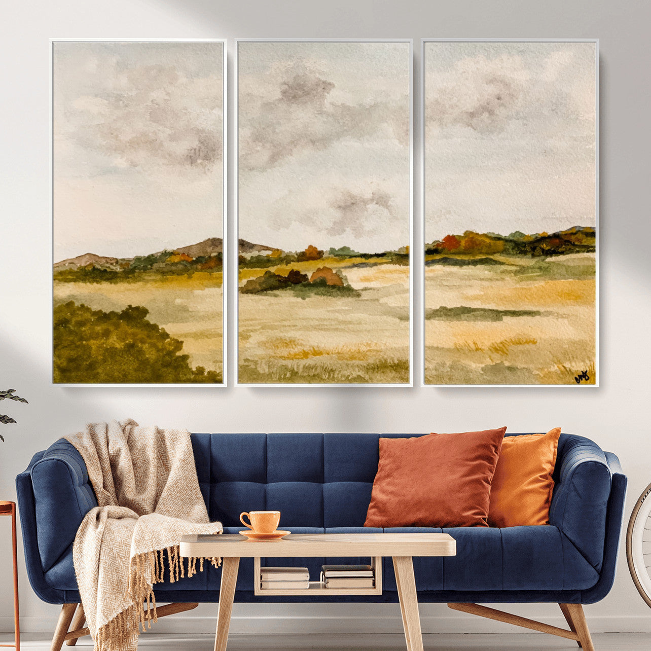 94151004-MGV-CV-36X24 - Watercolor Abstract Countryside Wall Art Canvas Print, Neutral Pastoral Landscape Painting Wall Decor for Modern Farmhouse Interiors