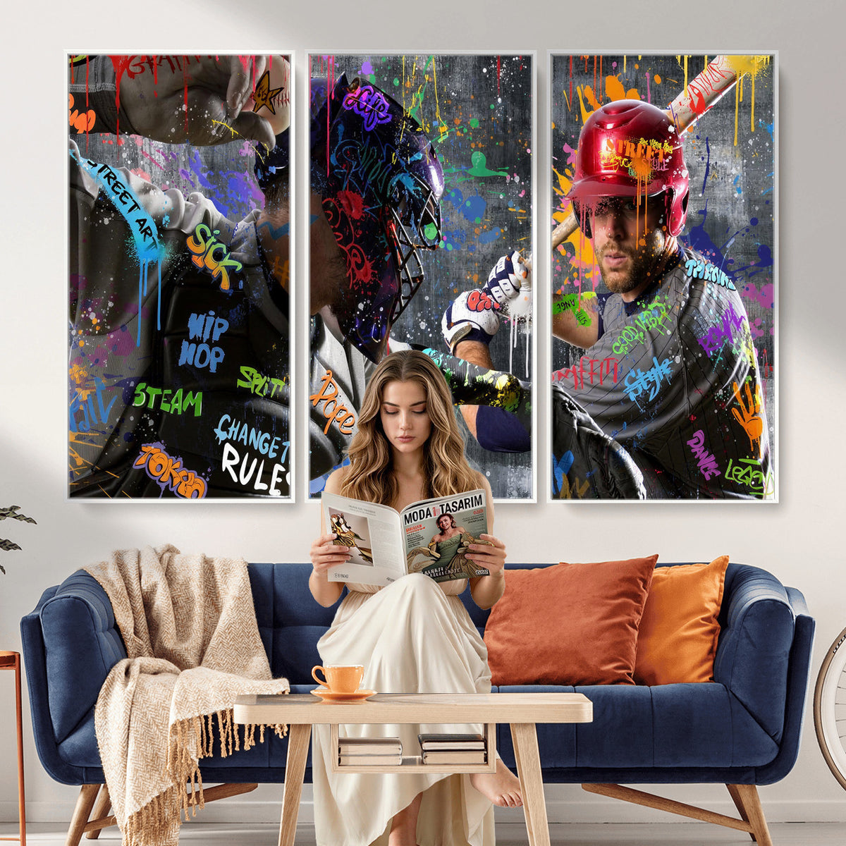 19634994-MGV-CV-36X24 - Graffiti Baseball Player Street Art Wall Art Canvas Print
