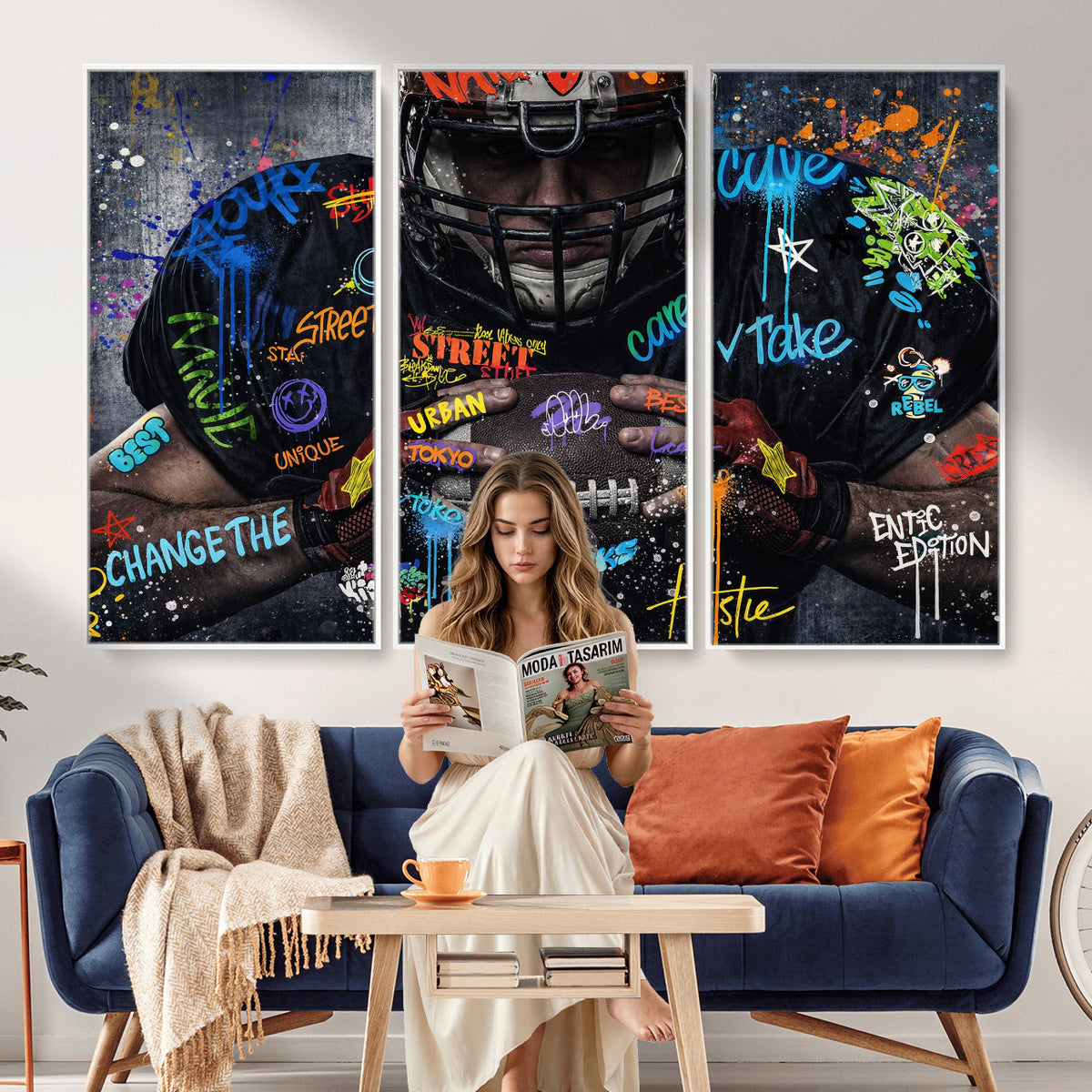 55267256-MGV-CV-36X24 - Graffiti American Football Player Street Art Wall Art Canvas Print