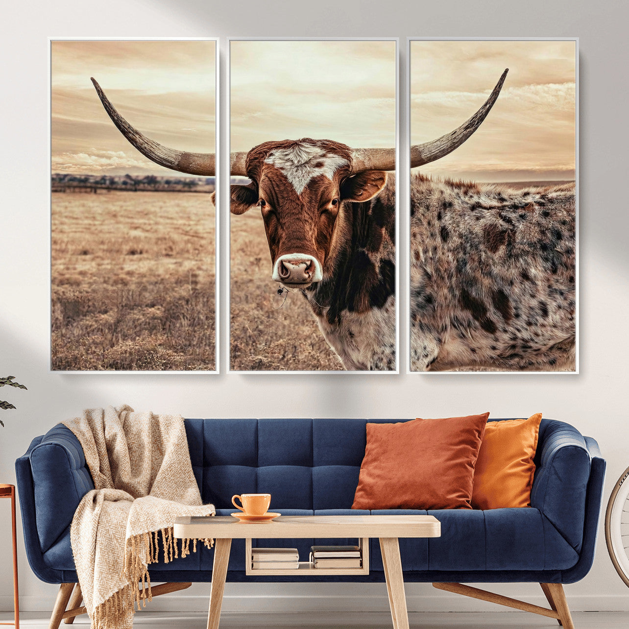 55805825-MGV-CV-36X24 - Texas Longhorn Wall Art Canvas Print – Western Cattle Ranch Artwork for Rustic Farmhouse Decor