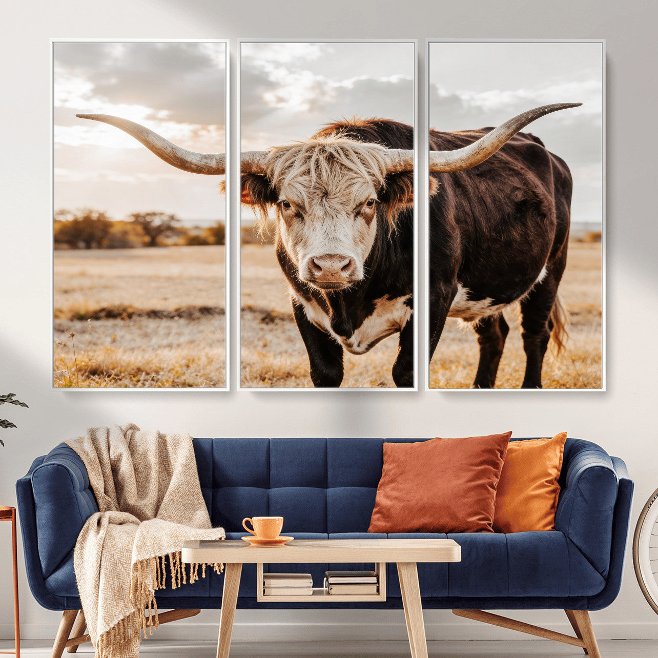 88230279-MGV-CV-36X24 - Texas Longhorn Bull Rustic Wall Art Canvas Print, Western Cattle Photography Canvas Print, Ranch Farm Animal Western Art Printing
