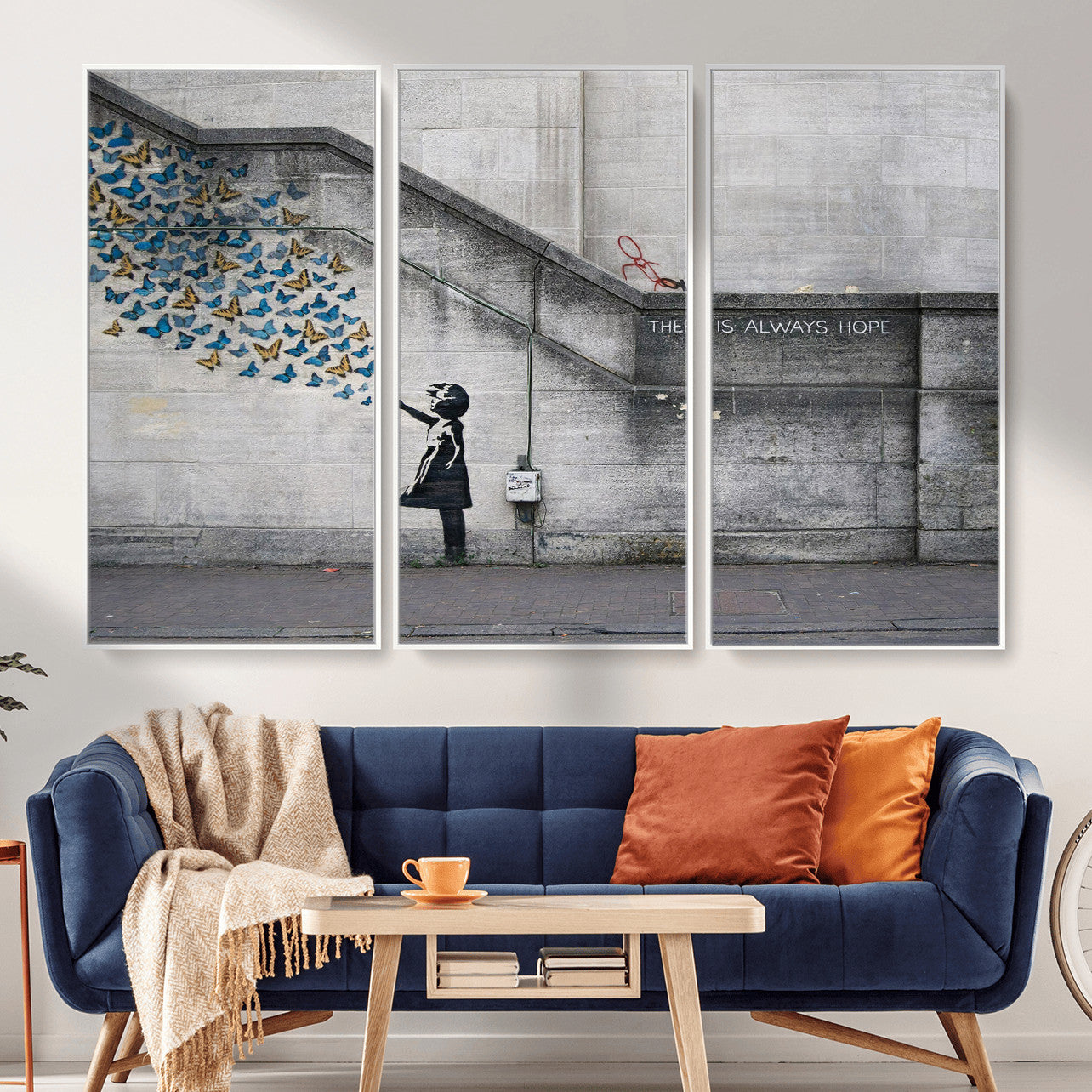 15274223-MGV-CV-36X24 - Banksy Girl with Butterflies Street Art Wall Art Canvas Print, Hope Graffiti Urban Art Canvas Print, Minimalist Inspirational Street Art Contemporary Art Printing