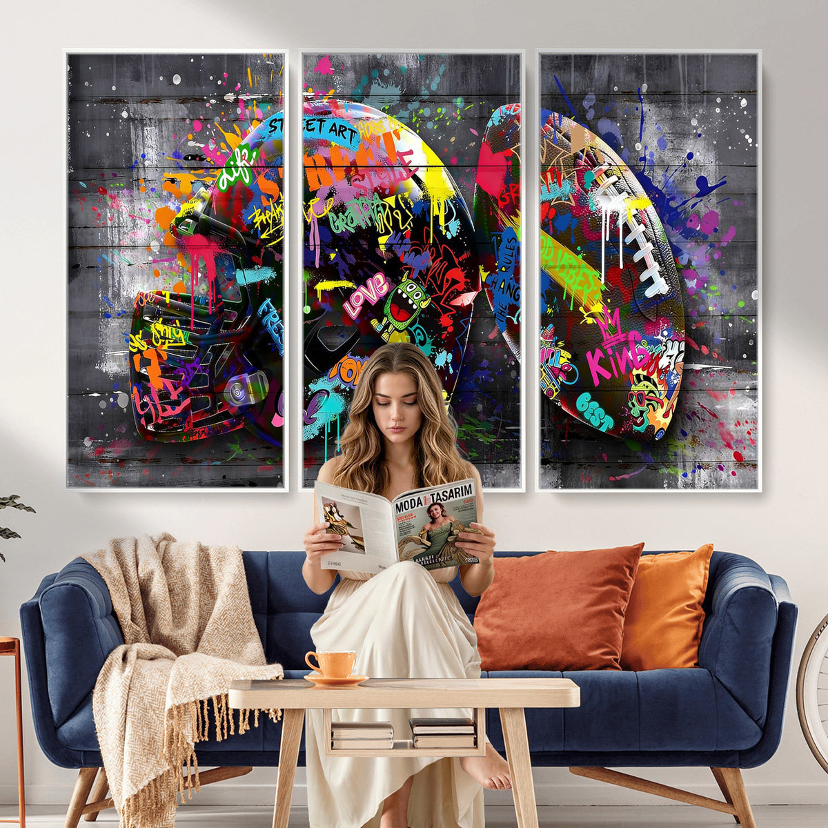80540773-MGV-CV-36X24 - Graffiti American Football Helmet Street Art Wall Art Canvas Print