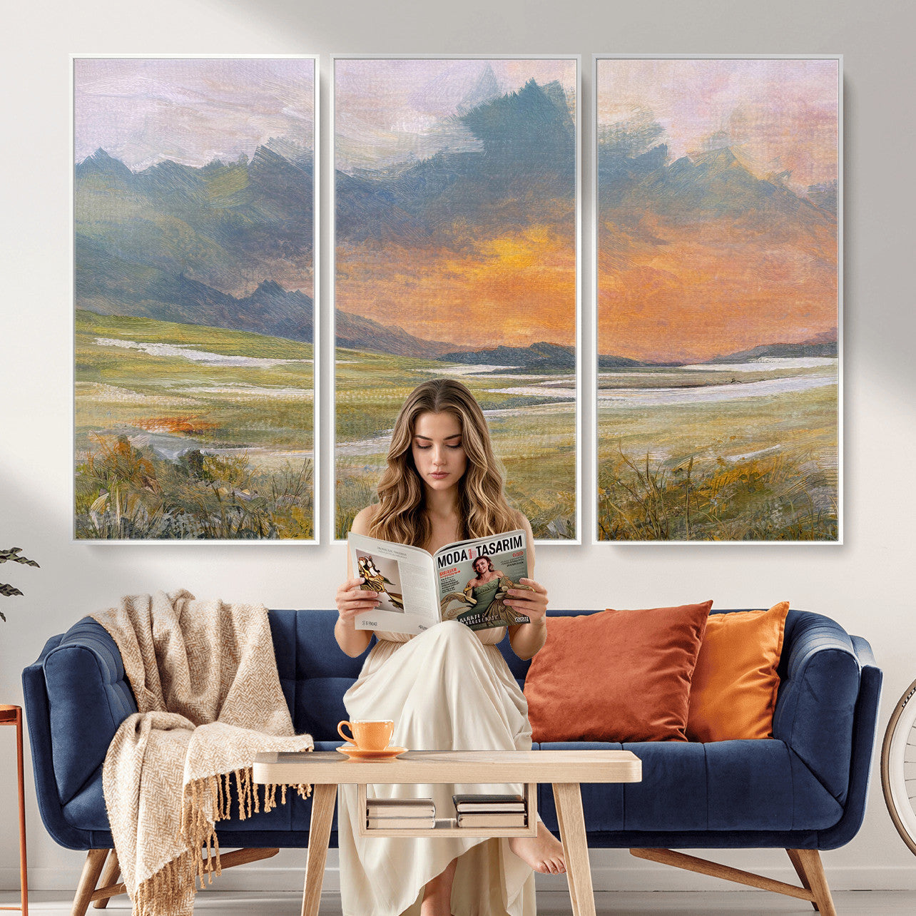 39892091-MGV-CV-36X24 - Mountain Sunset Wall Art Canvas Print Vintage Landscape Panorama Rustic Nature Decor