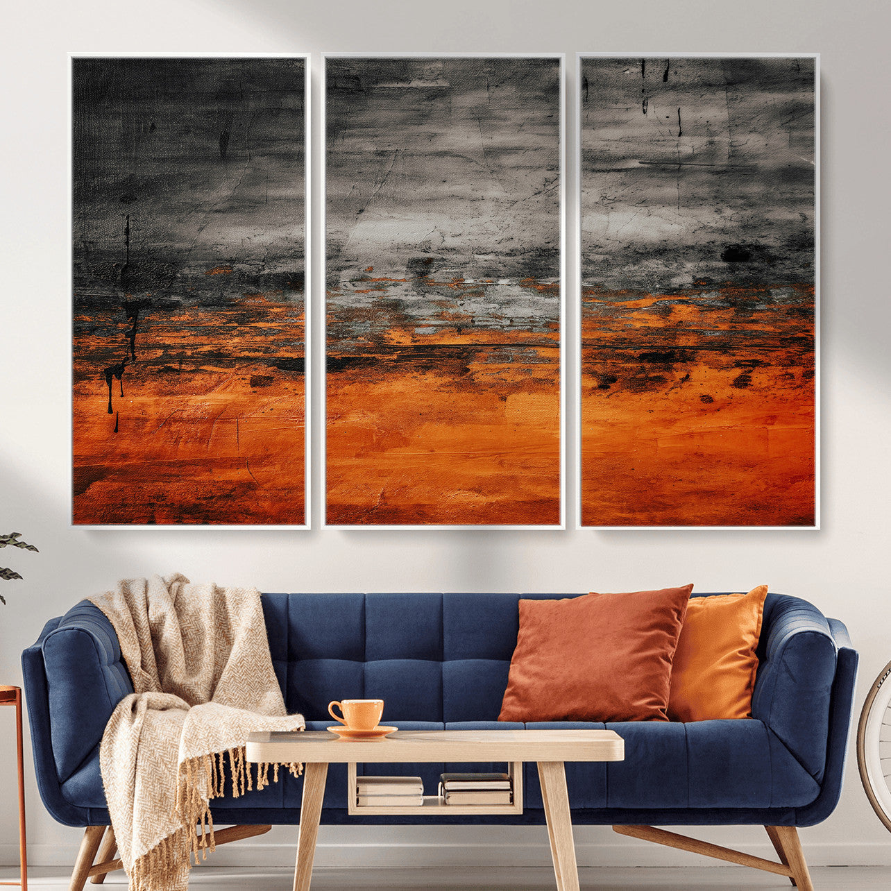 75409282-MGV-CV-36X24 - Black Orange Abstract Wall Art Canvas Print Modern Textured Painting Decor