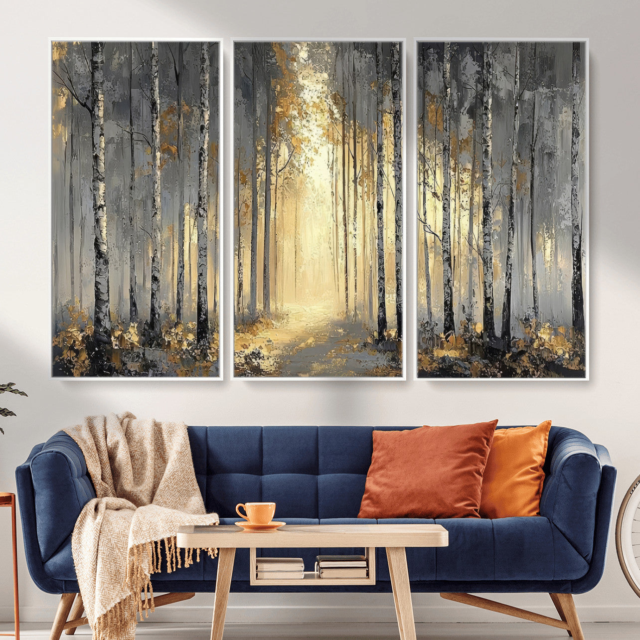 41017042-MGV-CV-36X24 - Abstract Birch Forest Wall Art Canvas Print – Modern Neutral Woodland Landscape Artwork for Living Room Decor