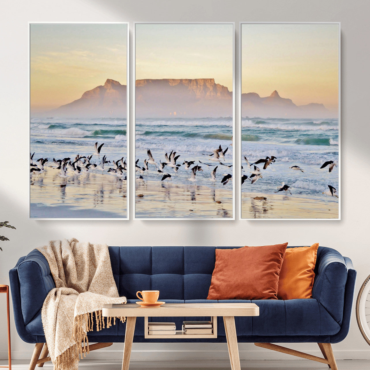 78989362-MGV-CV-36X24 - Seagulls Over Ocean Wall Art Canvas Print – Coastal Beach Landscape Artwork for Living Room Decor